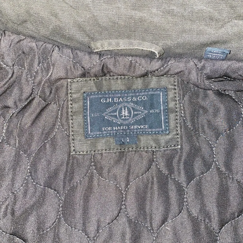 G.H. Bass & Co. Men’s Military Field Jacket Green Olive Large Full Zip Pockets - Picture 14 of 16